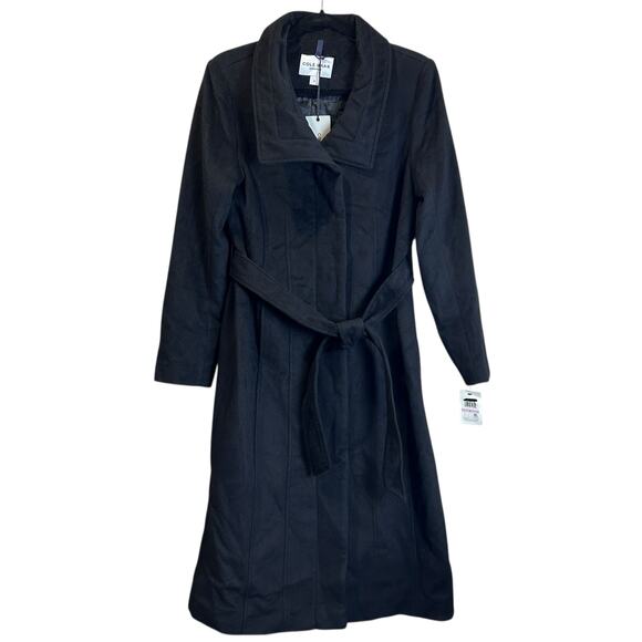 Cole Haan Chic Slick Wool Wrap Coat Convertible Collar Black Women's 6 NWT - Picture 2 of 10